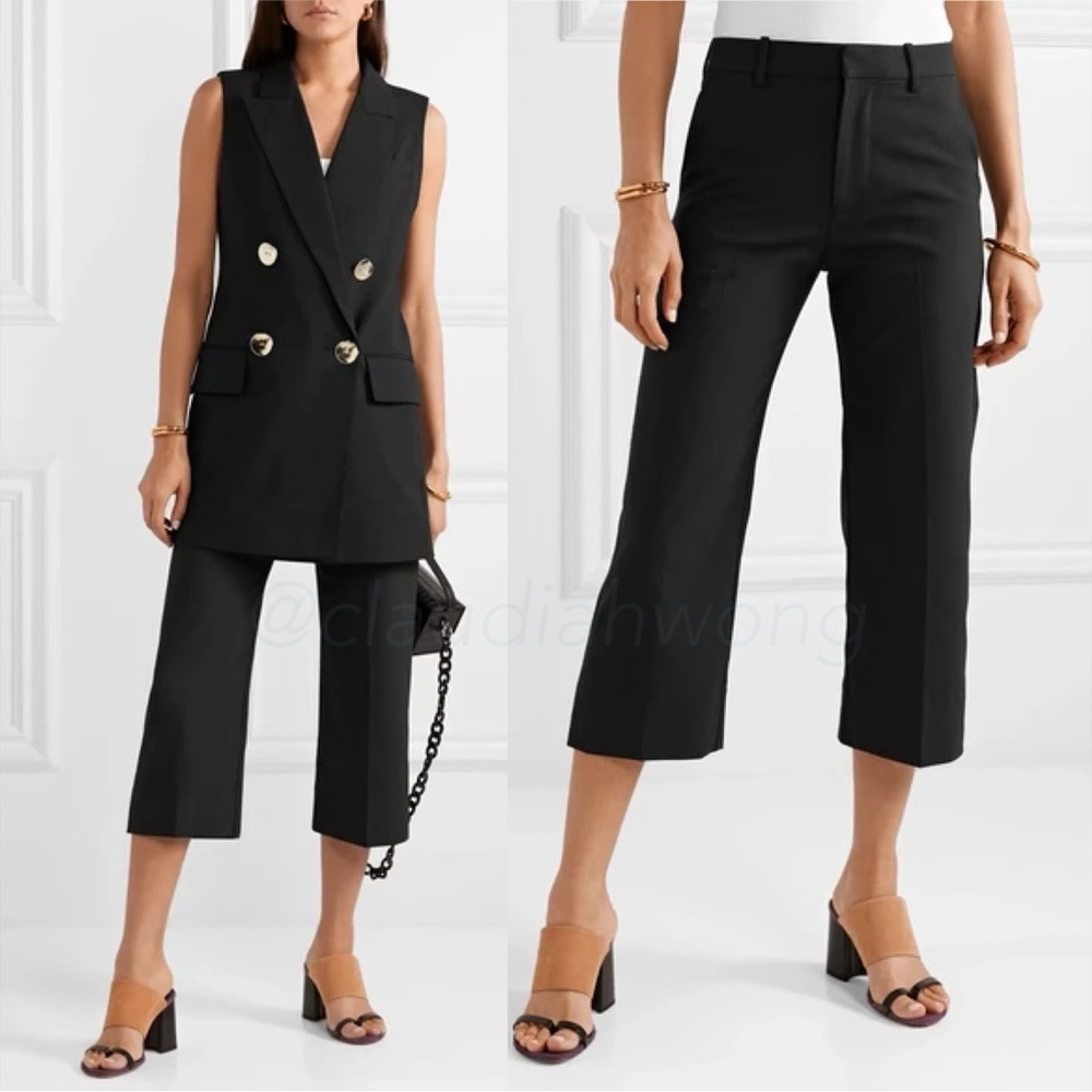 CO Virgin Wool Cropped Woven Straight Leg Trouser Pants in Black